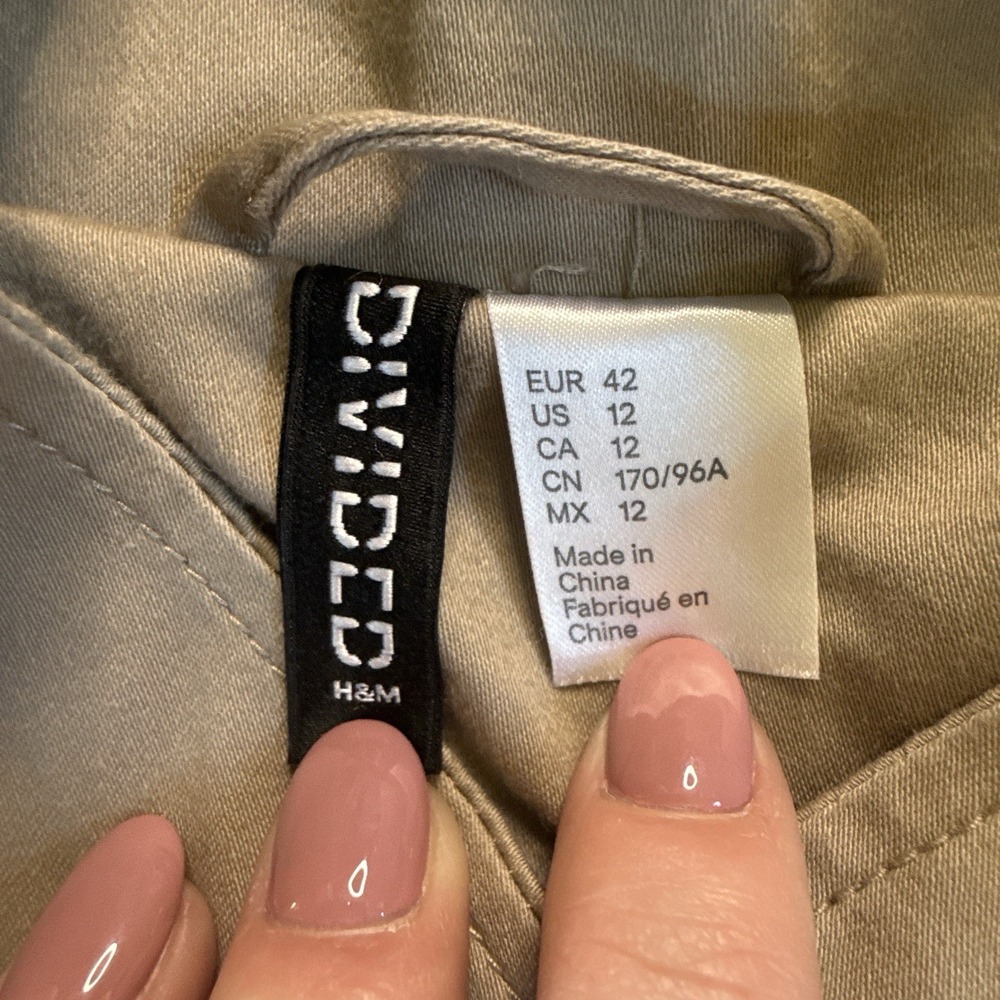 Divided Double Breasted Flared Trench Coat Sz 12 Preppy Trendy - Picture 2 of 9